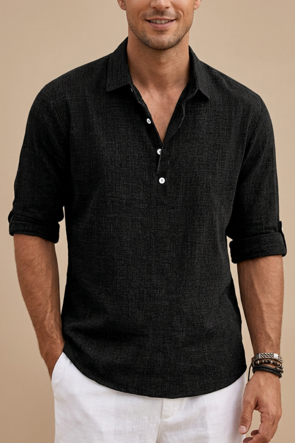 Polo de lino para hombre — ajuste regular manga corta — casual