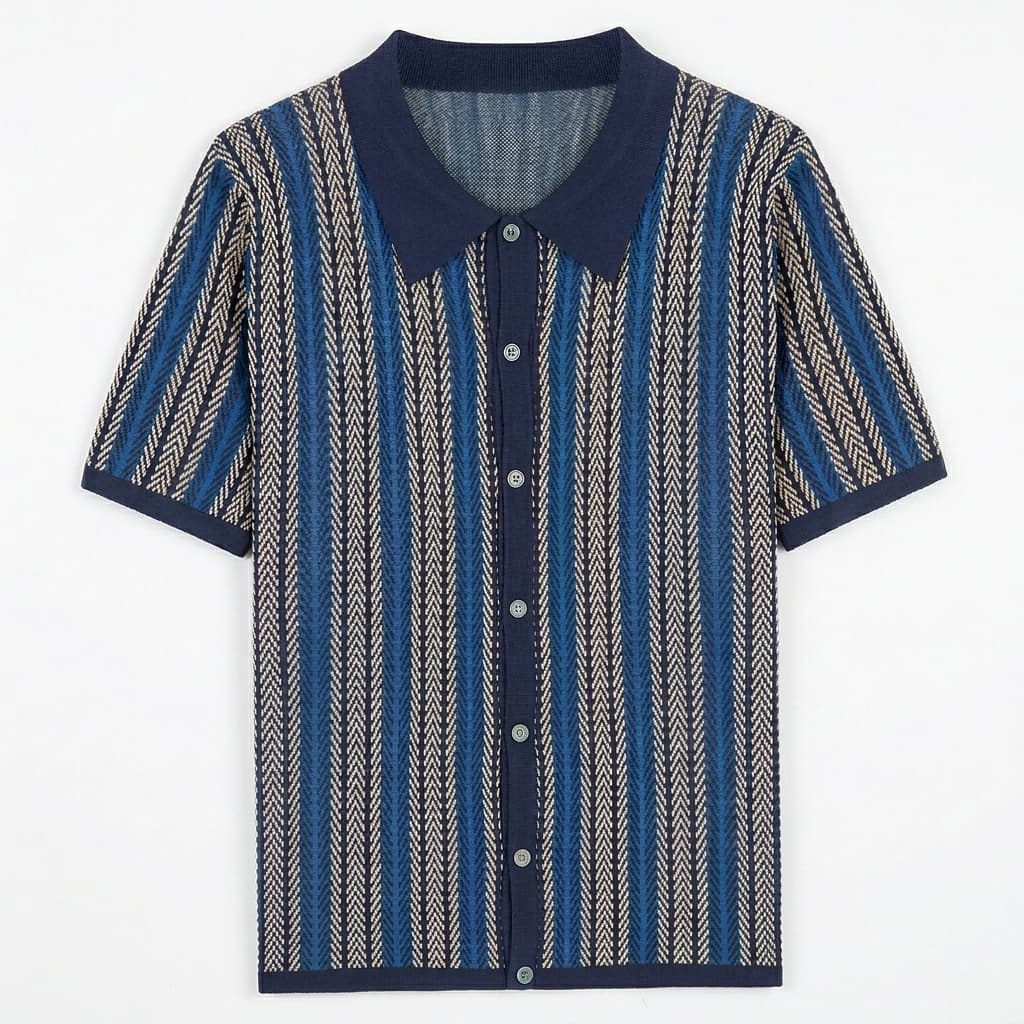 Polo de punto hombre — rayas verticales — estilo casual vacaciones