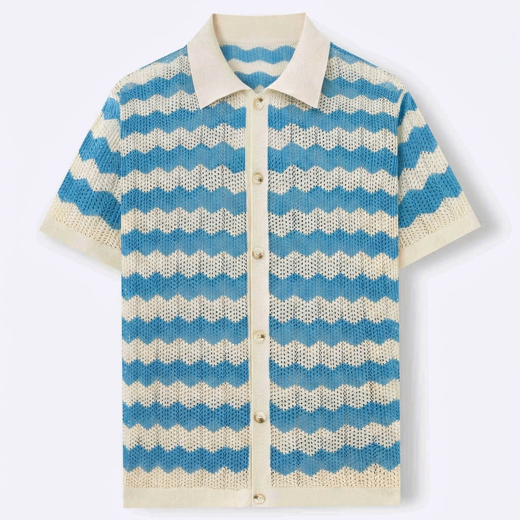 Polo de punto hombre — rayas verticales — ropa de playa y vacaciones