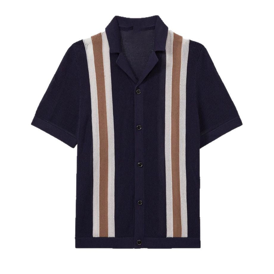 Polo de punto hombre — rayas verticales — ropa de playa y vacaciones